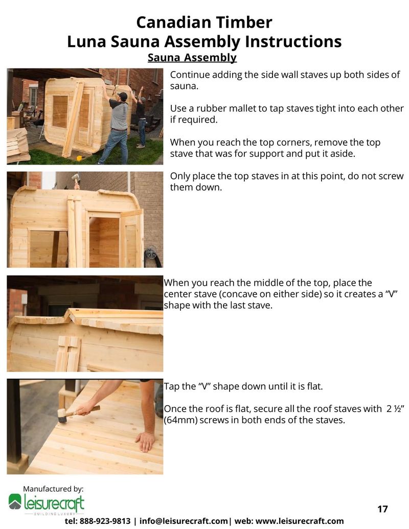 Person assembling sauna wall staves on both sides