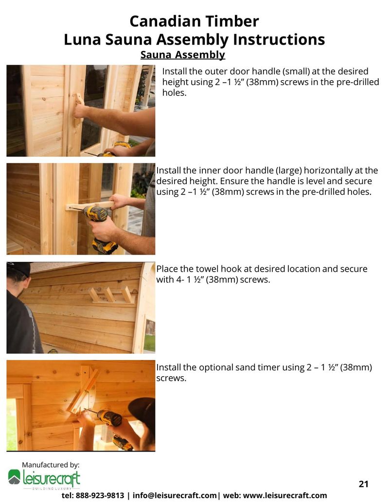 Installing outer door handle on sauna door