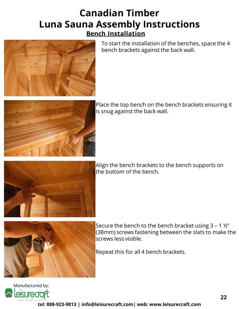 Spacing bench brackets against back wall