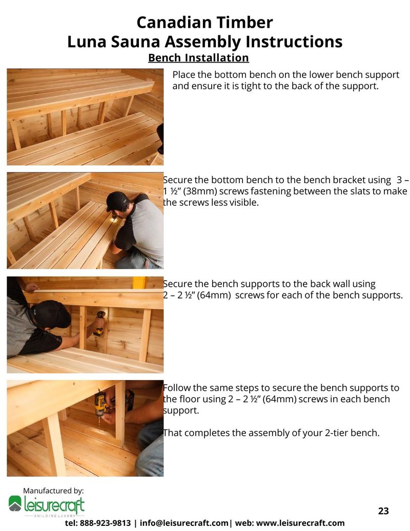 Placing bottom bench on lower support