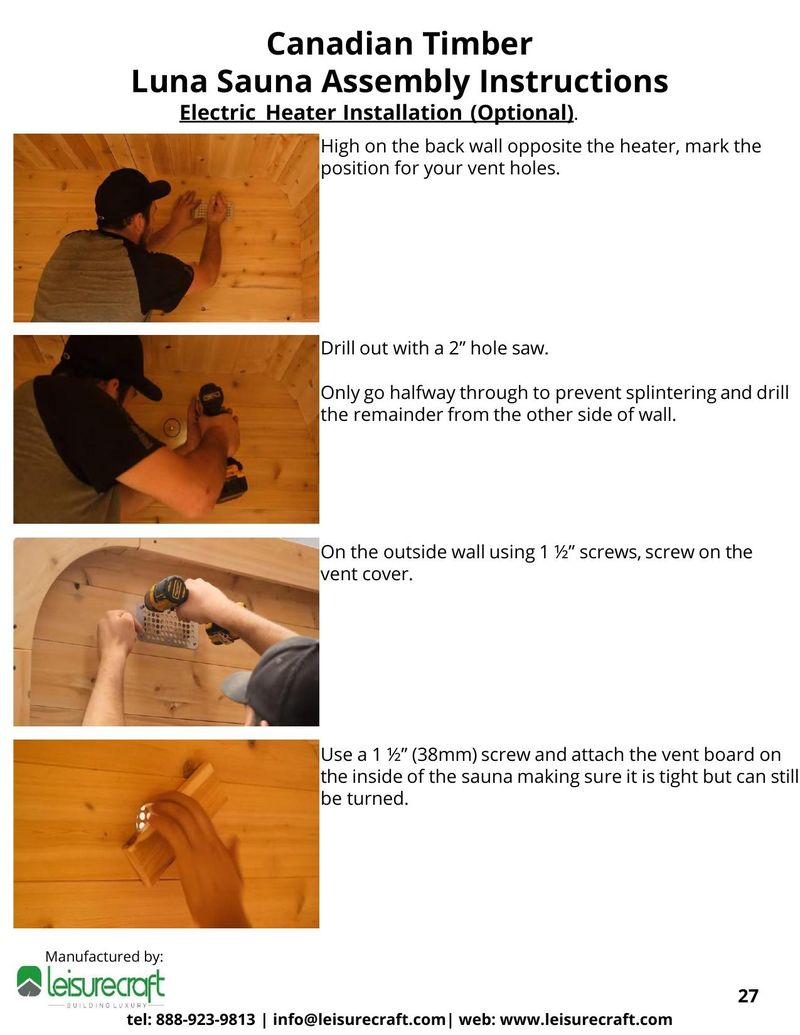 Person marking position for vent holes on back wall opposite the heater